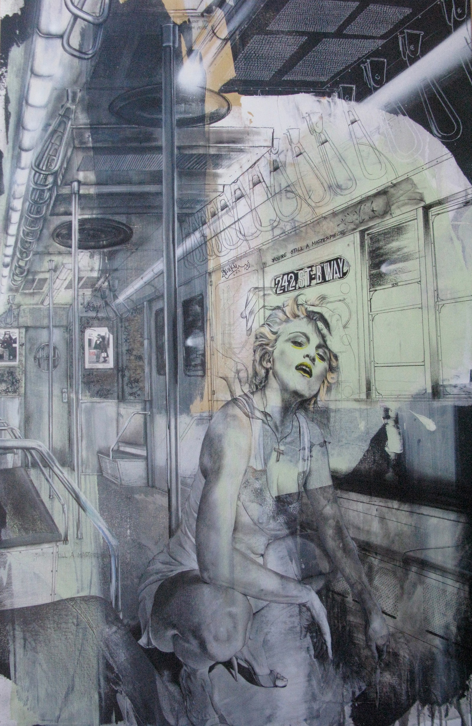 התמונה עשויה להכיל אדם אמנות ציור מסוף רכבת תחנת רכבת תחבורה רכב פנים וראש