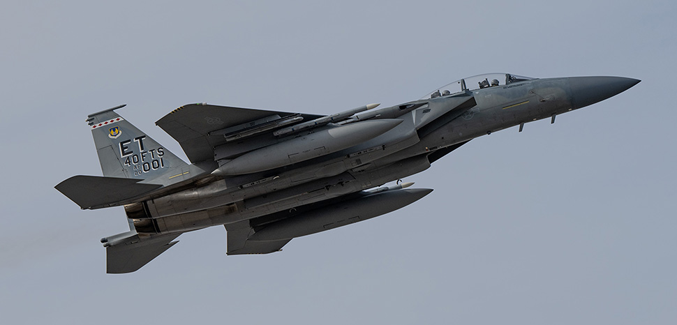 The first F-15EX to arrive at Eglin Air Force Base, in March of 2021 soars over the runway at Eglin AFB, Florida on Dec. 20, 2023. EX1 joined EX3 and EX4 in formation. EX 003 and EX 004 are the Air Force’s newest fighter jets and have updated features such as the cockpit pressure monitor and warning system and an ultra-high frequency antenna for satellite communications. The 40th Flight Test Squadron and the 85th Test and Evaluation Squadron personnel are responsible for testing the aircraft.(U.S. Air Force photo by Ilka Cole) https://www.af.mil/News/Photos/igphoto/2003365692/mediaid/7694317/