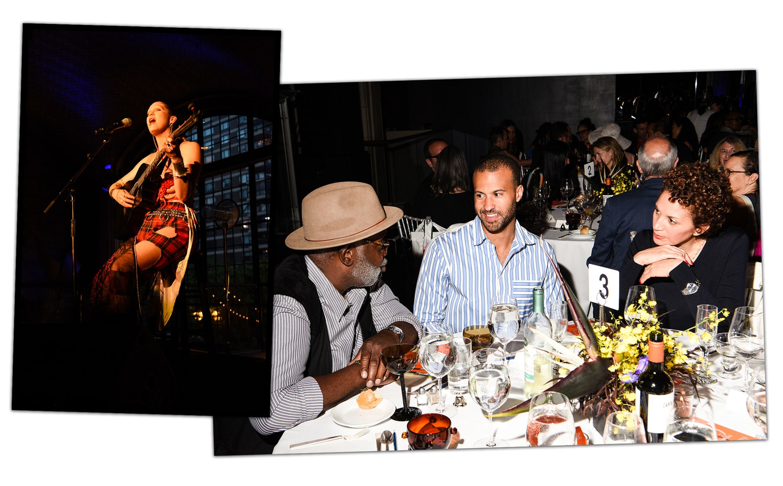 התמונה עשויה להכיל כובע בגדים גיטרה כלי נגינה אדריכלות בניין חדר אוכל ושולחן אוכל