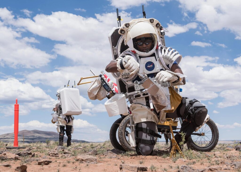 NASA Astronaut Kate Rubins Observes a Geology Sample