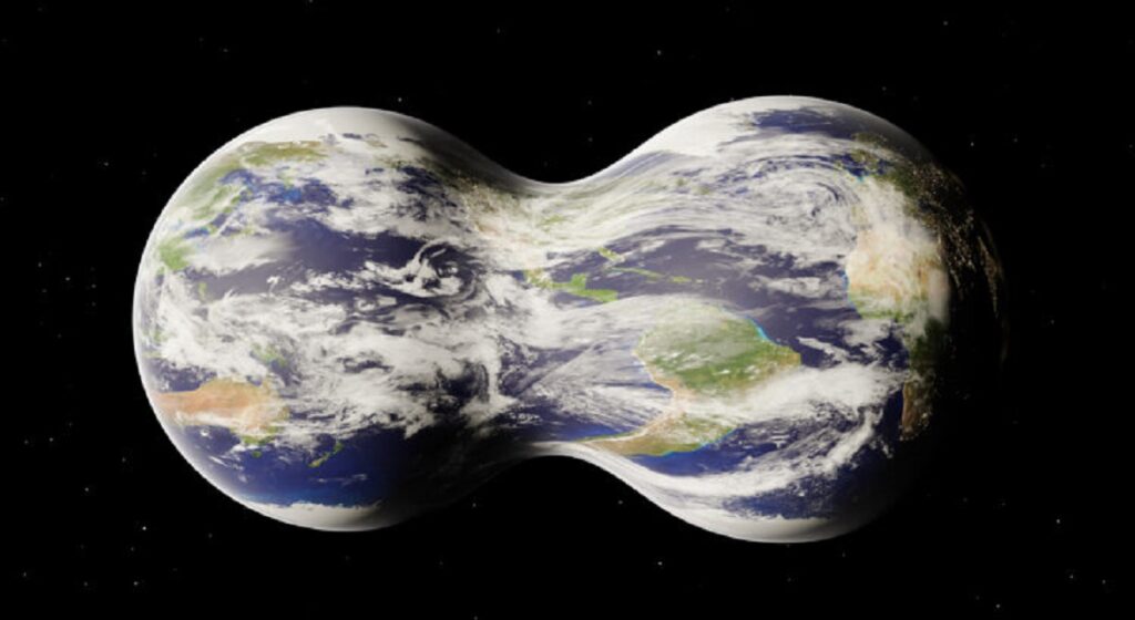 Planet,Earth,Divided,Like,Drops,Of,Water.,Concept,Parallel,Universes.