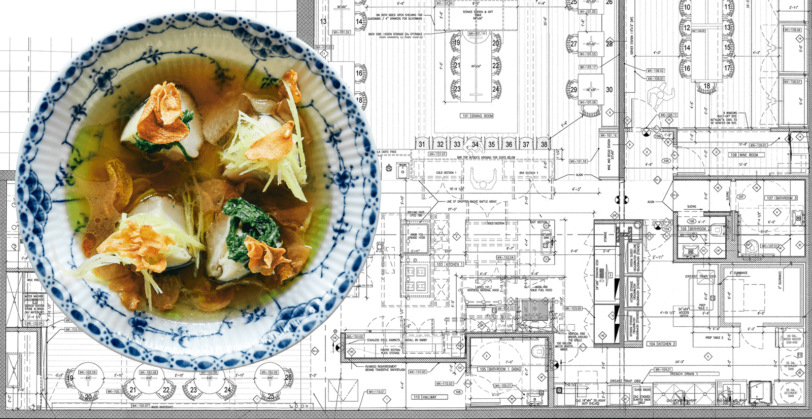 מנה מהמסעדה לשעבר של מסעדה של מקגרי יין ותכניות חלקיות עבור Cove.