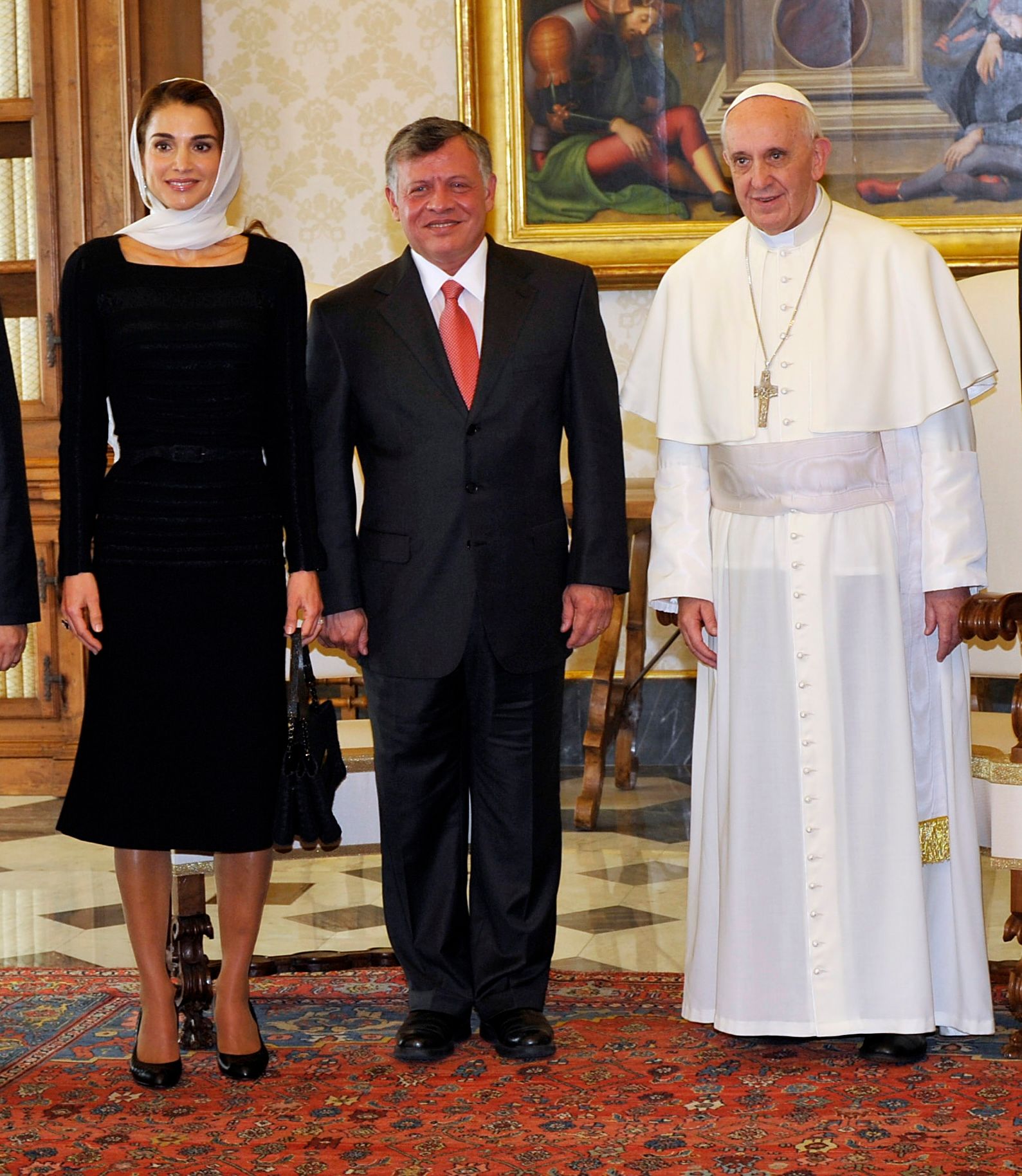 המלך עבדאללה השני רניה מירדן והאפיפיור פרנסיס בשנת 2013.