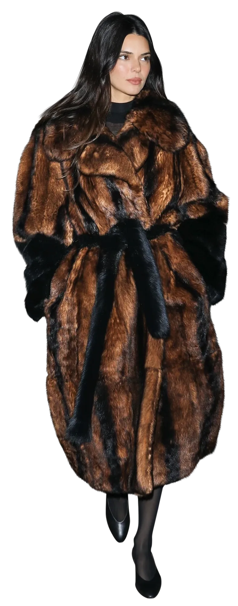 התמונה עשויה להכיל קנדל ג'נר מעיל בגדי אדם בוגר פנים וראש פרווה